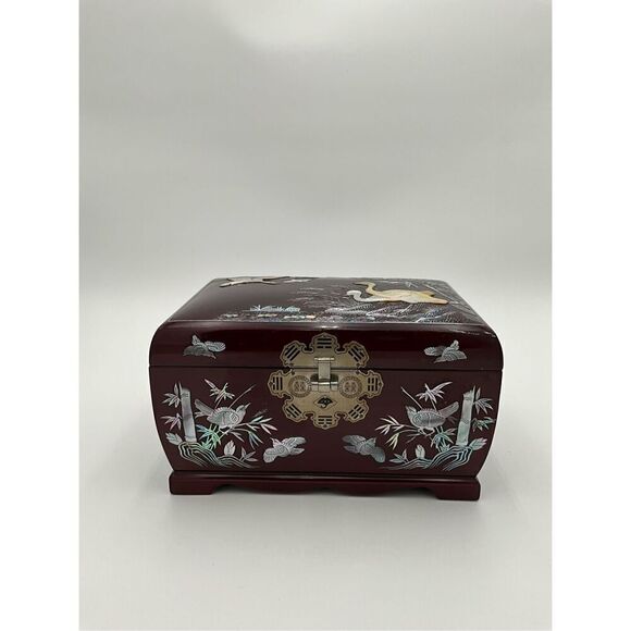 VINTAGE Mother Of Pearl Inlay Wooden Jewelry Box - Picture 1 of 8